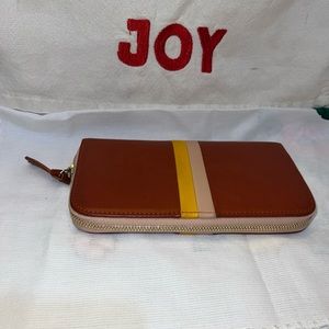 Clare V. Zip Wallet in Tan With Yellow & Pink Stripe
